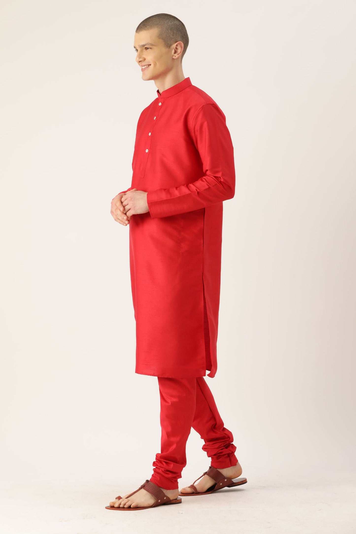 Designer Wear Red Color Silk Churidar