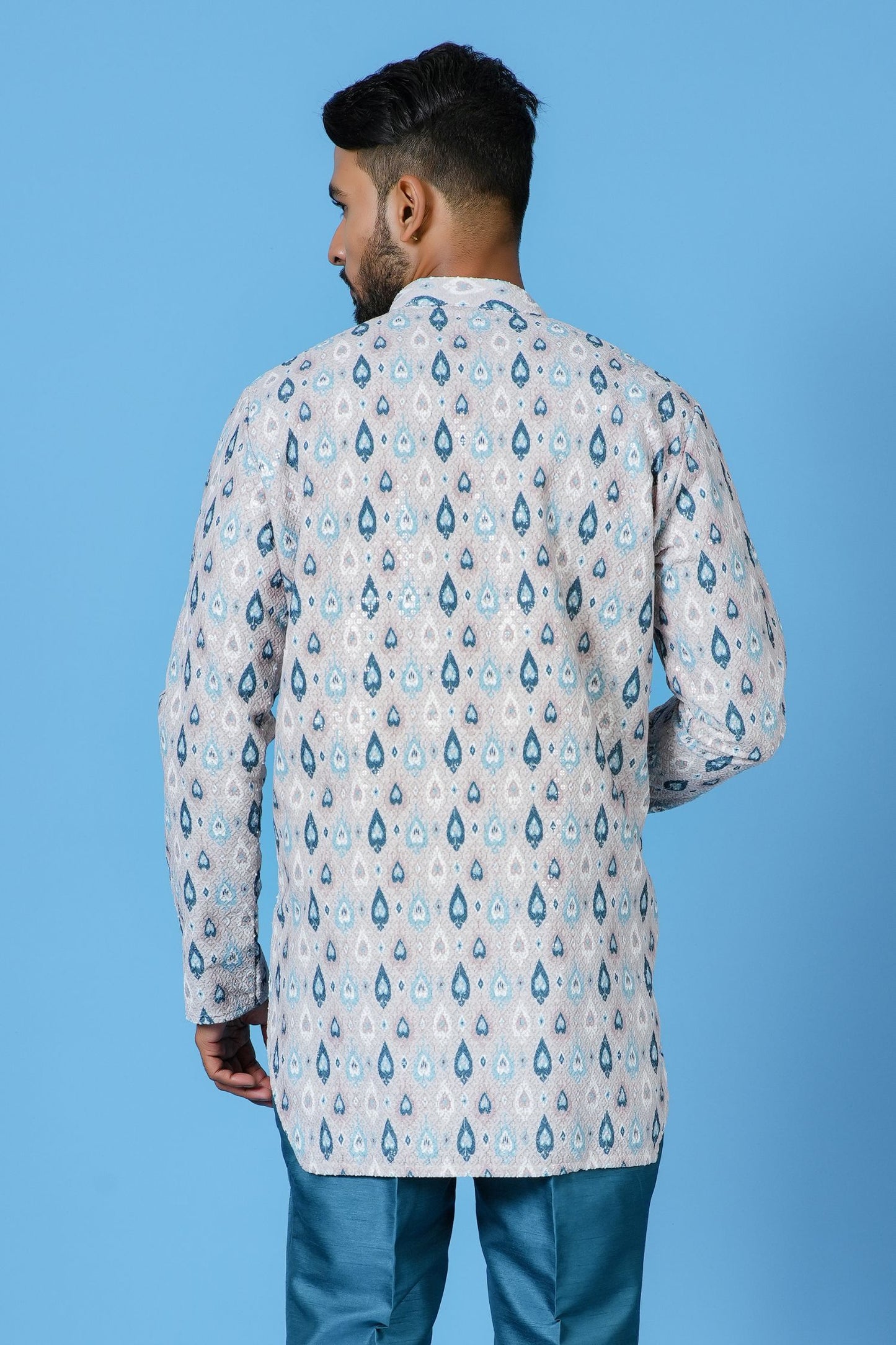 White Cotton Blend Short Kurta