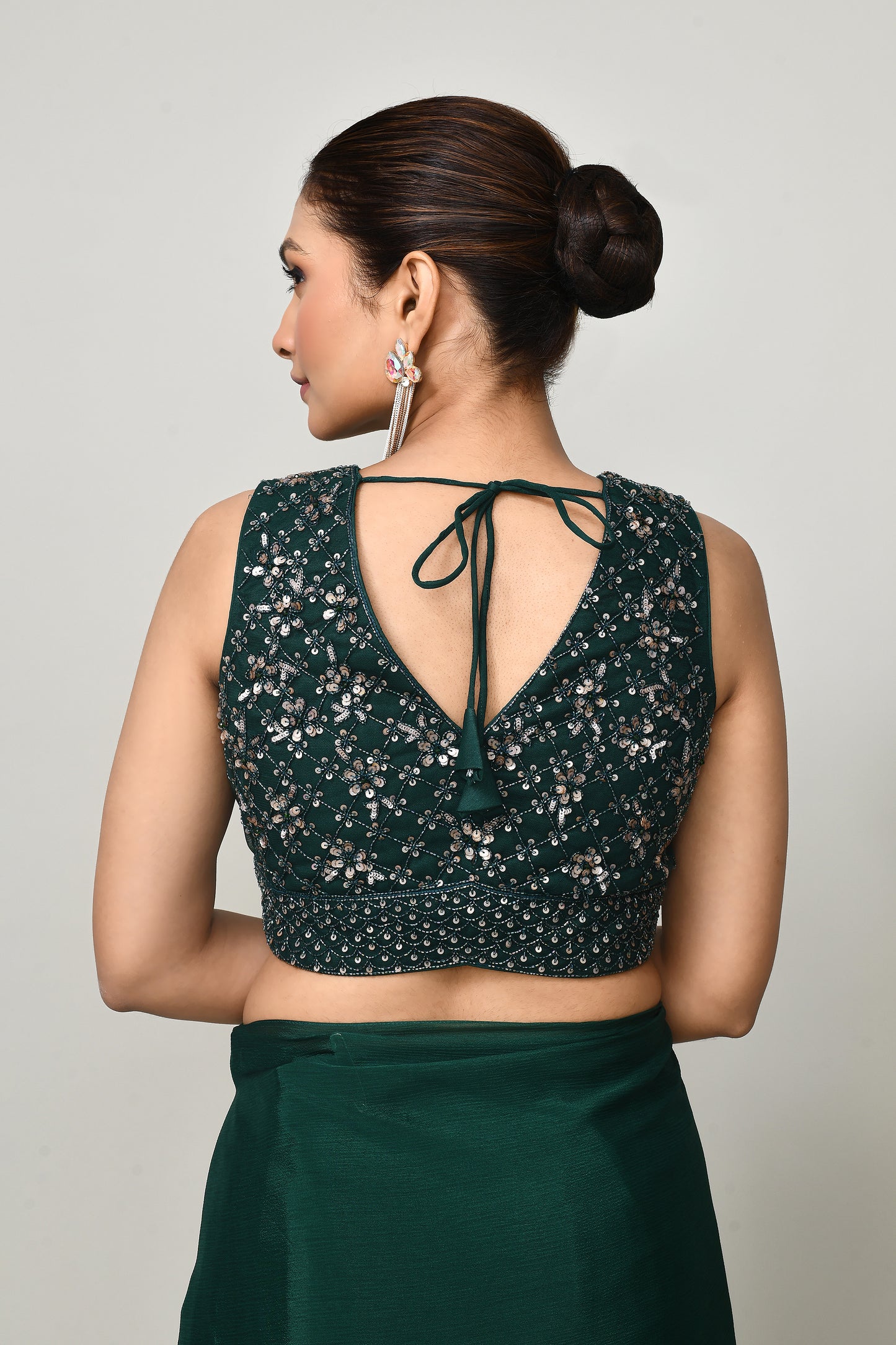 Designer Wear Green Chinon Chiffon Drape Saree