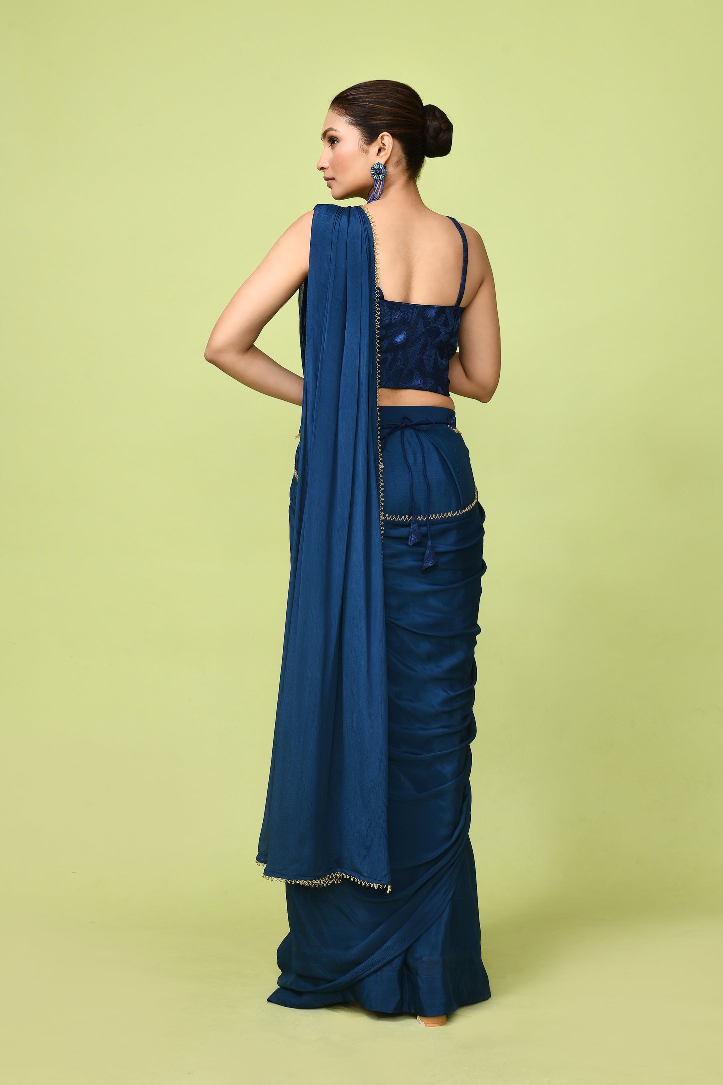 Designer Wear Blue Chinon Chiffon Drape Saree