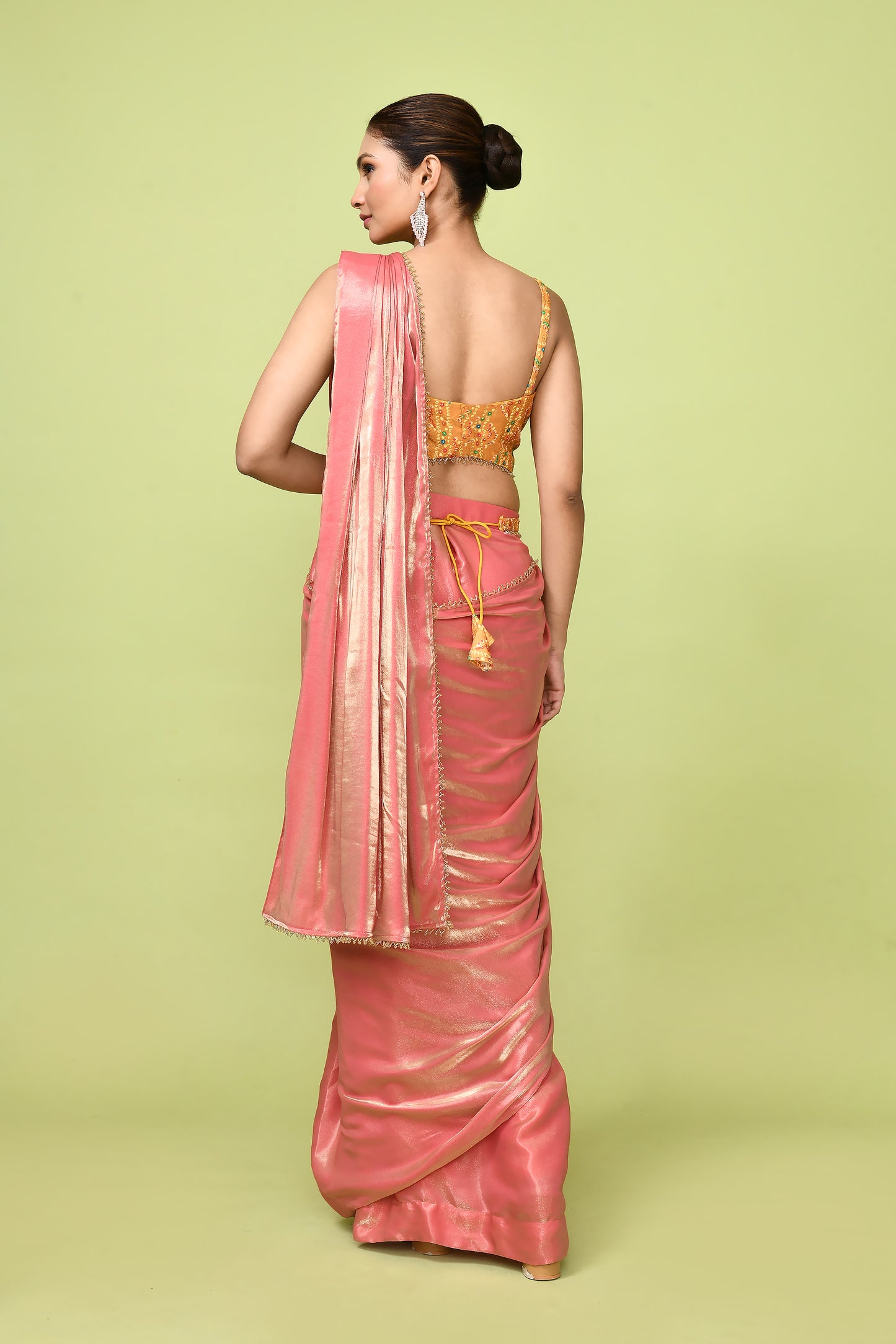 Designer Wear Peach Simmer Drape Saree