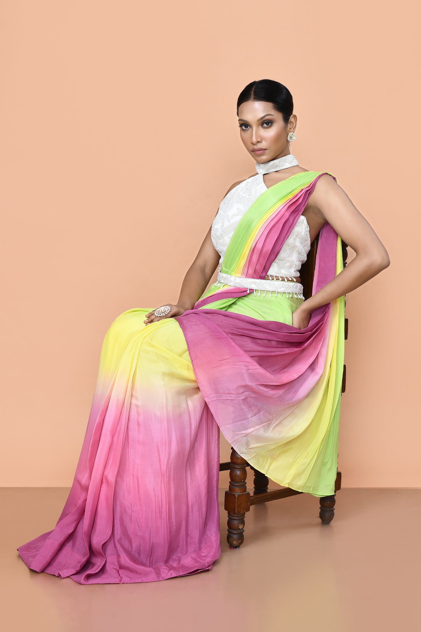Designer Wear Multicolour Chinon Drape Saree