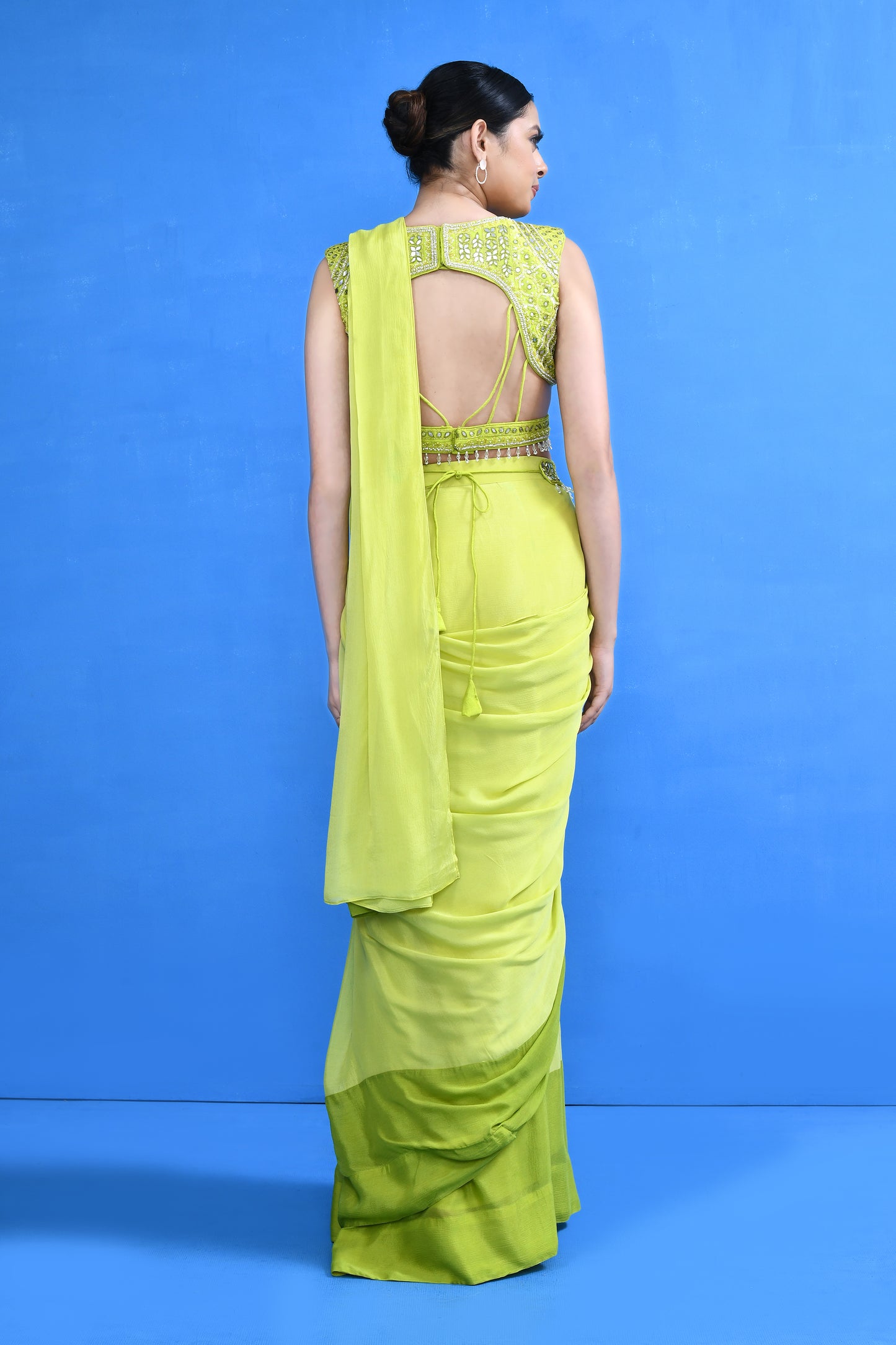 Designer Wear Green Drape Saree