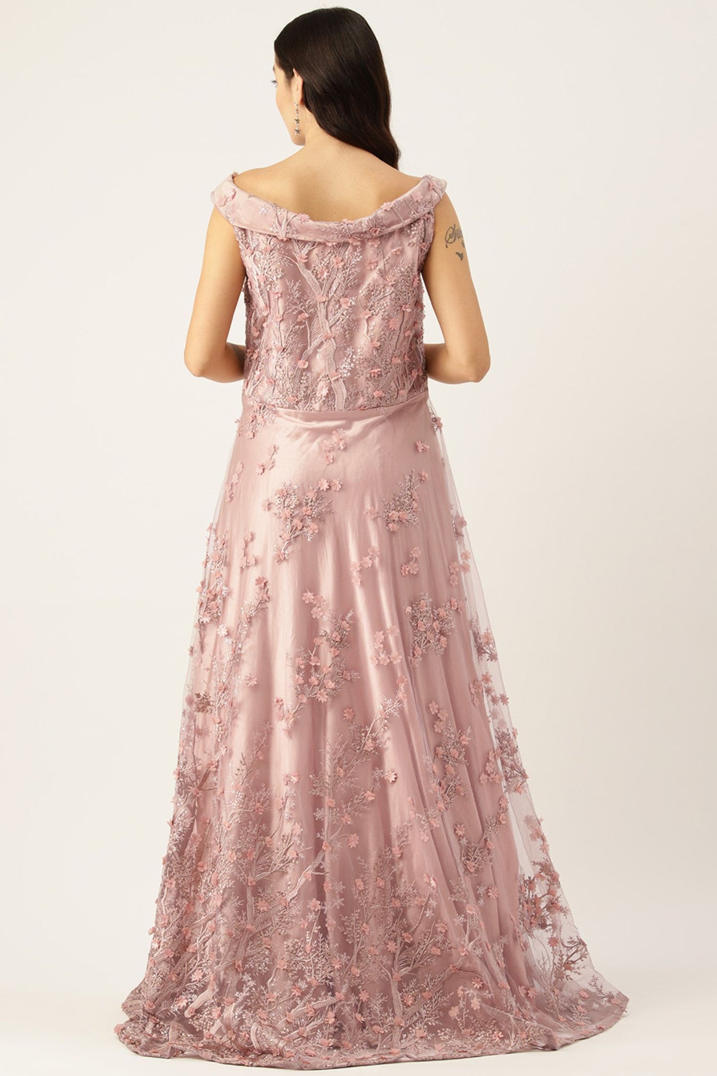 Designer Wear Pink Net Gown