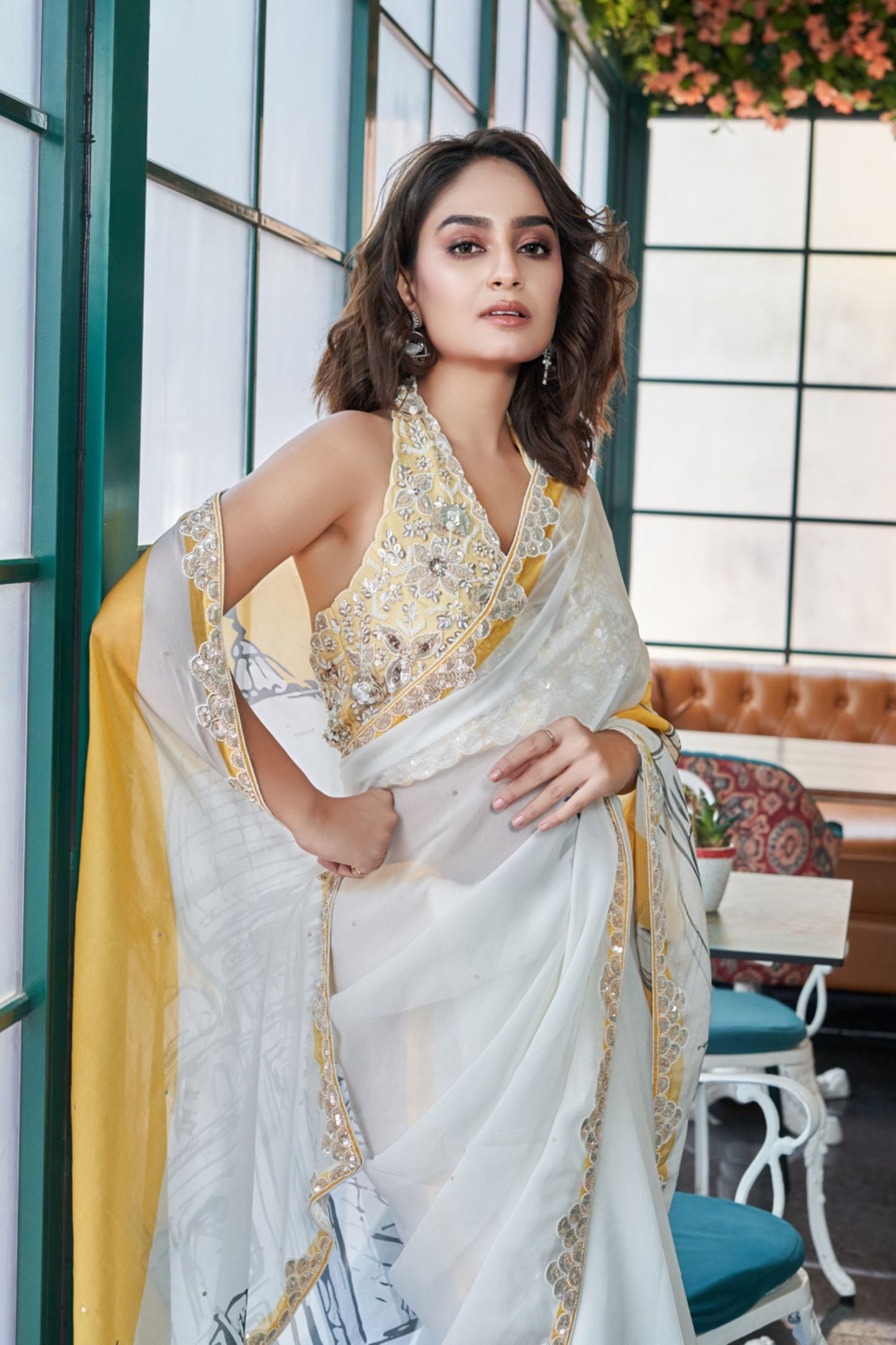 Designer Wear Multicolour Chinnon Drape Saree