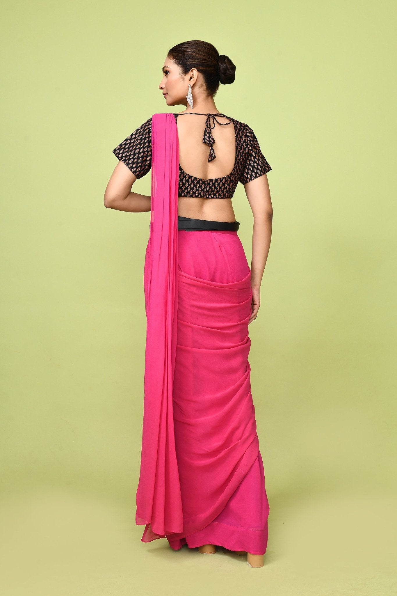 Designer Wear Rani Pink Chinon Chiffon Drape Saree - Simaaya