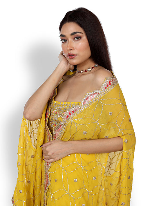 Buy Casual  Plazzoo set with cape In Yellow Color At Online Simaaya