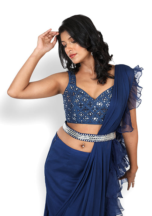Buy Casual  Saree In Royal Blue Color At Online Simaaya