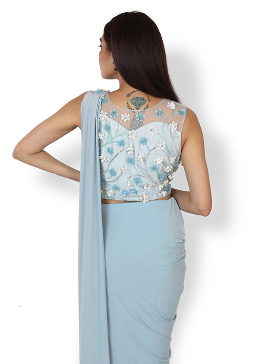 Buy Casual  Designer Saree In Sky Blue Color At Online Simaaya