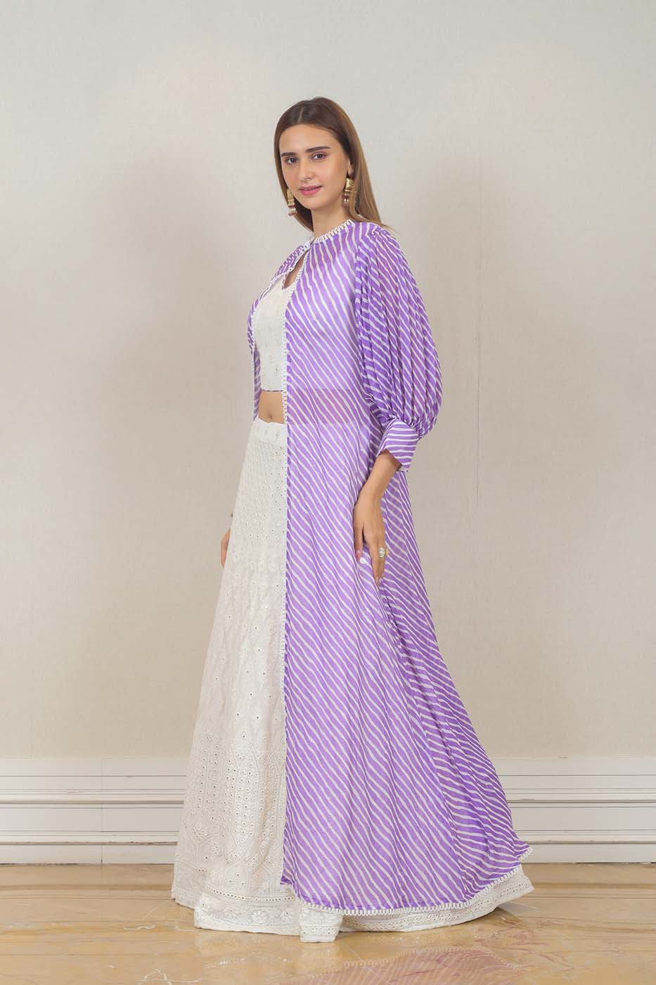 Party wear Gown in White & Purple Color with Cape at online Simaaya