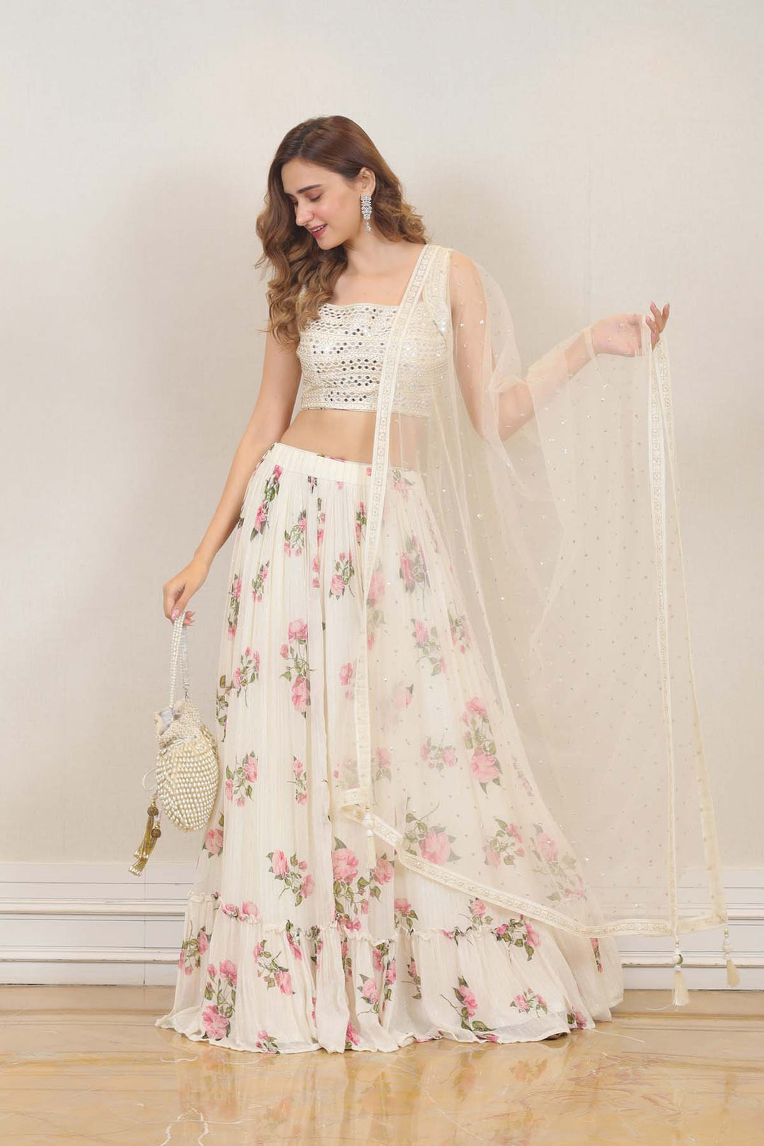 Party wear Lehenga in White color at online Simaaya