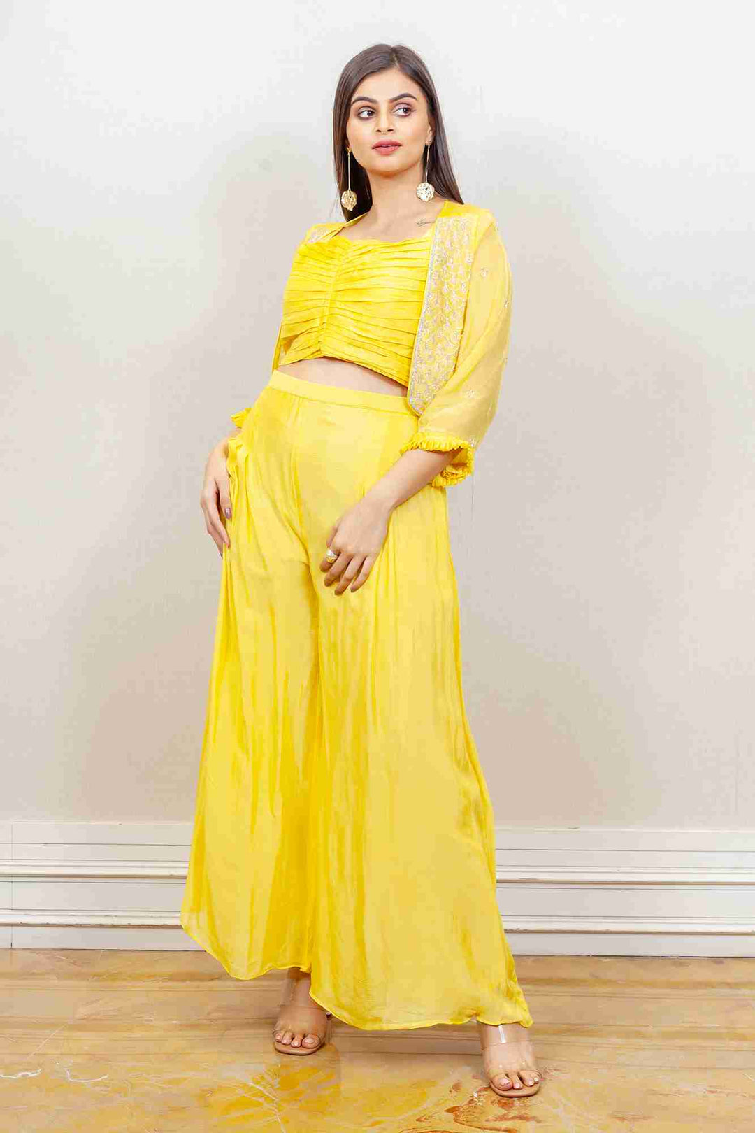 Designer Yellow color Co-ord with Jacket
