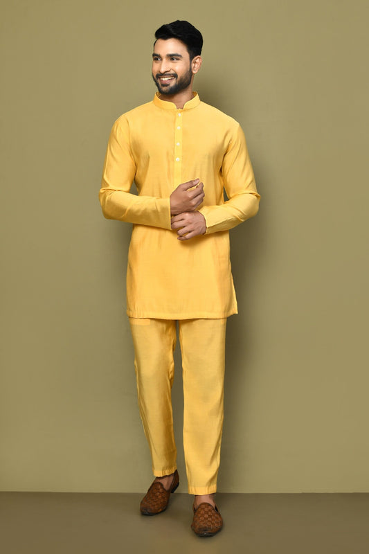 Designer Printed Kurta in Yellow Colour