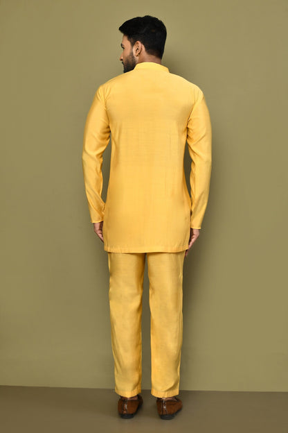 Designer Printed Kurta in Yellow Colour