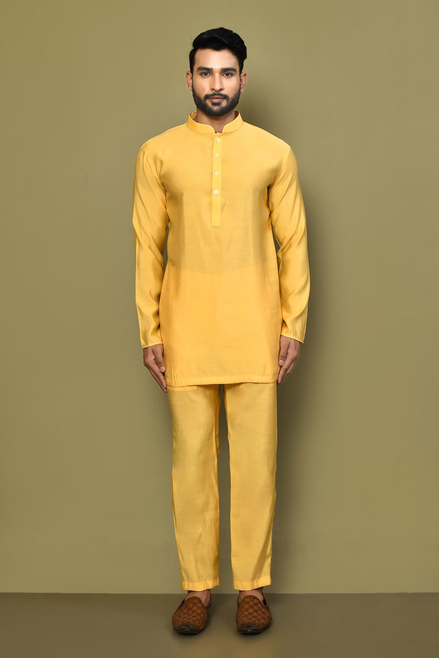 Designer Printed Kurta in Yellow Colour