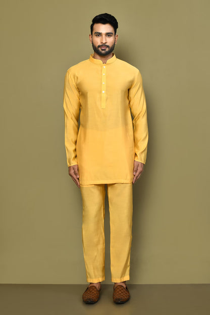 Designer Printed Kurta in Yellow Colour