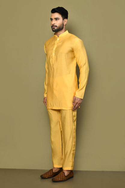 Designer Printed Kurta in Yellow Colour