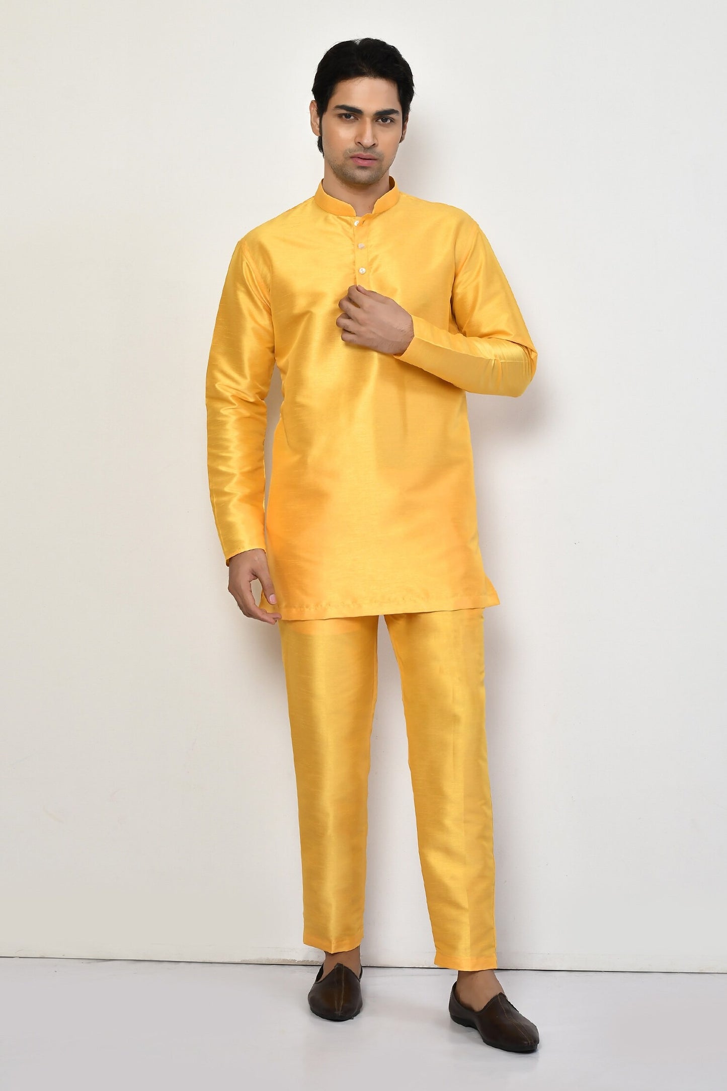 Designer Printed Kurta in Yellow Colour