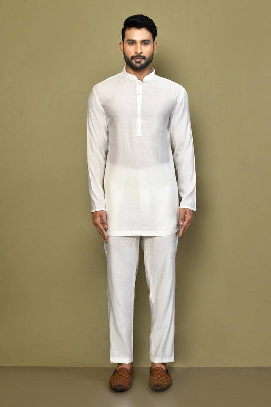 Designer Wear white Color Cotton Short kurta