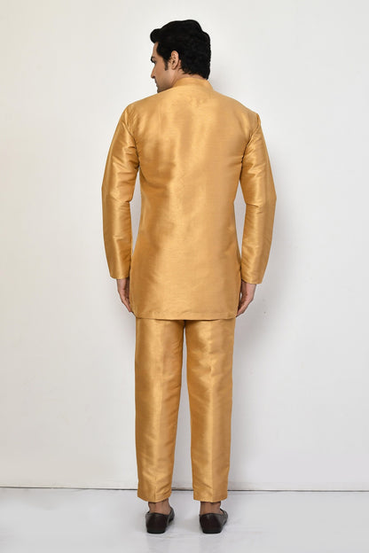 Designer Wear Beige Color Silk Short kurta