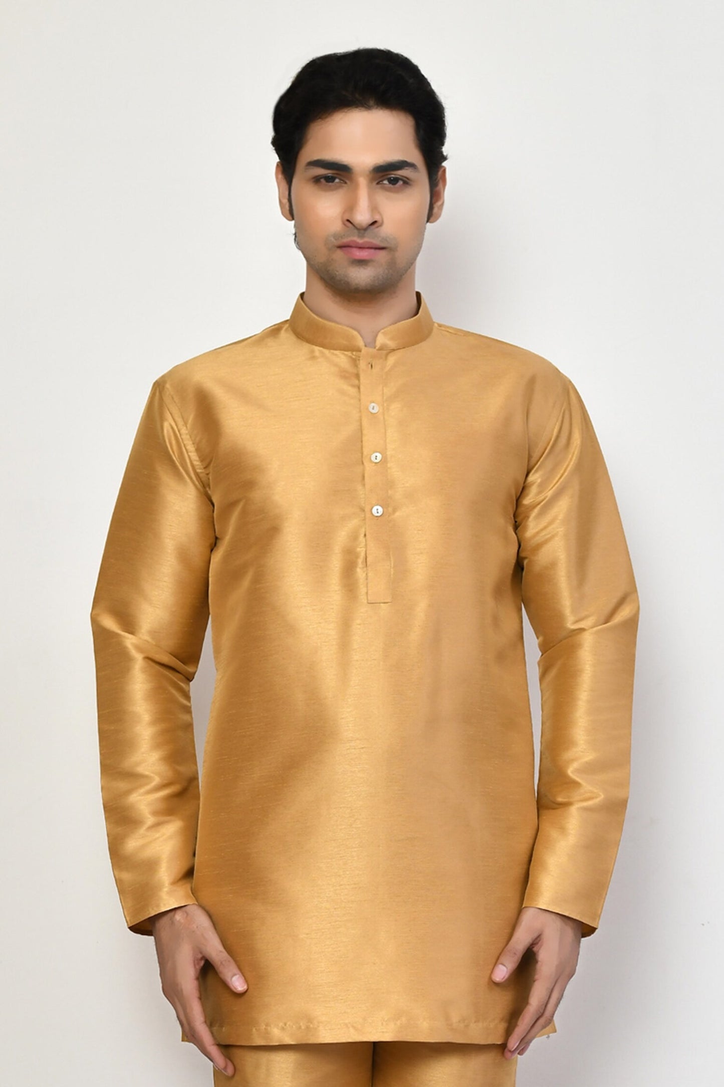 Designer Wear Beige Color Silk Short kurta
