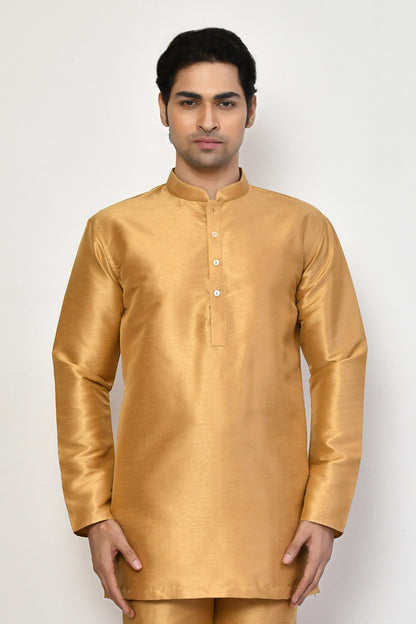 Designer Wear Beige Color Silk Short kurta