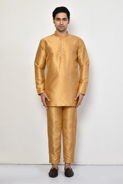 Designer Wear Beige Color Silk Short kurta
