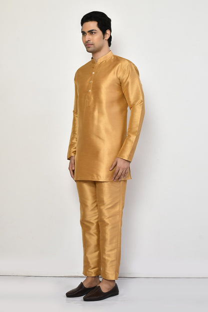 Designer Wear Beige Color Silk Short kurta