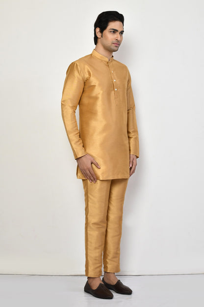 Designer Wear Beige Color Silk Short kurta