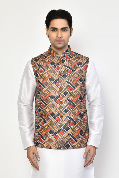 Designer Printed Jacket In Green Colour