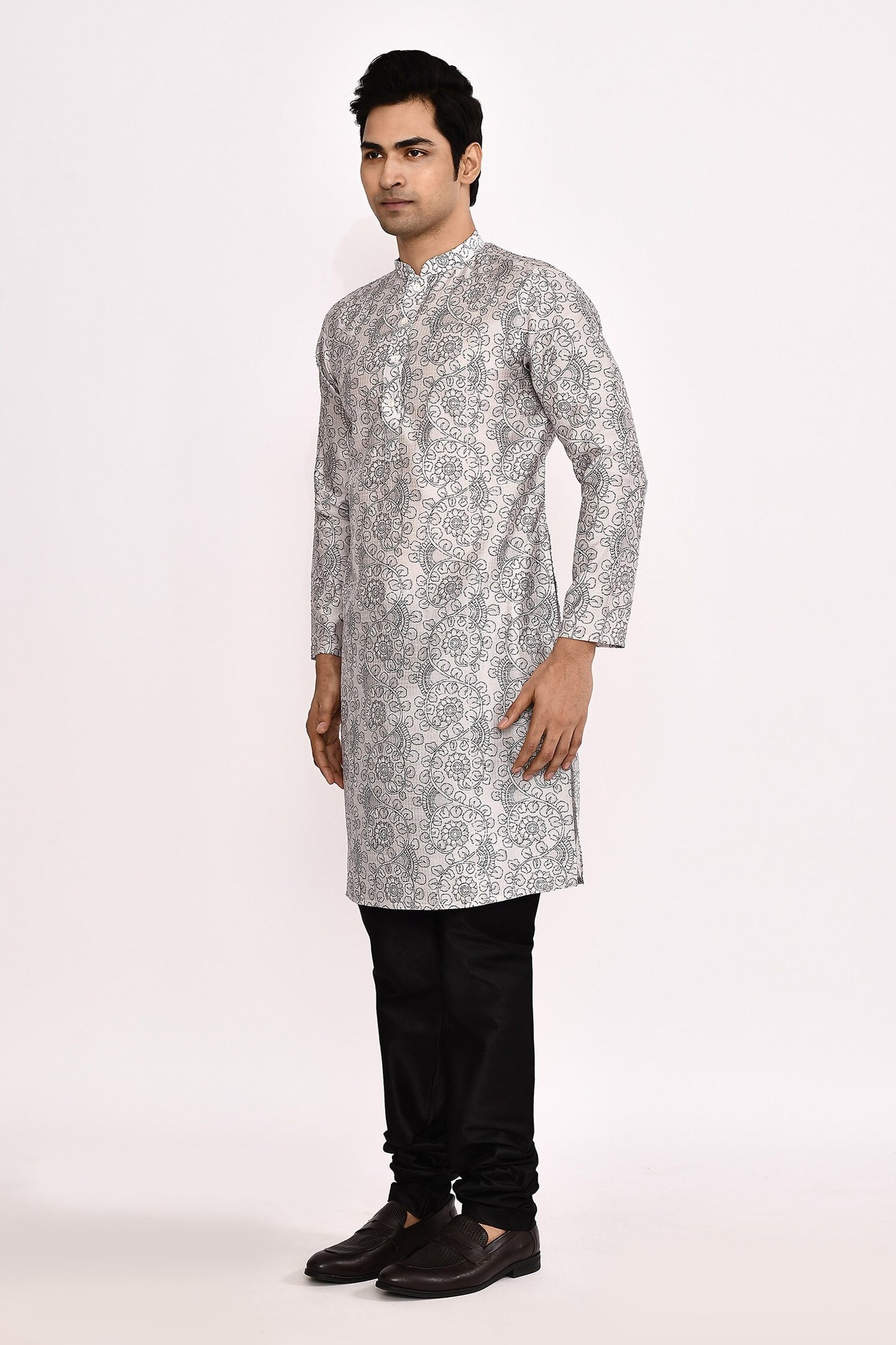Designer Long Kurta set in Grey and Black