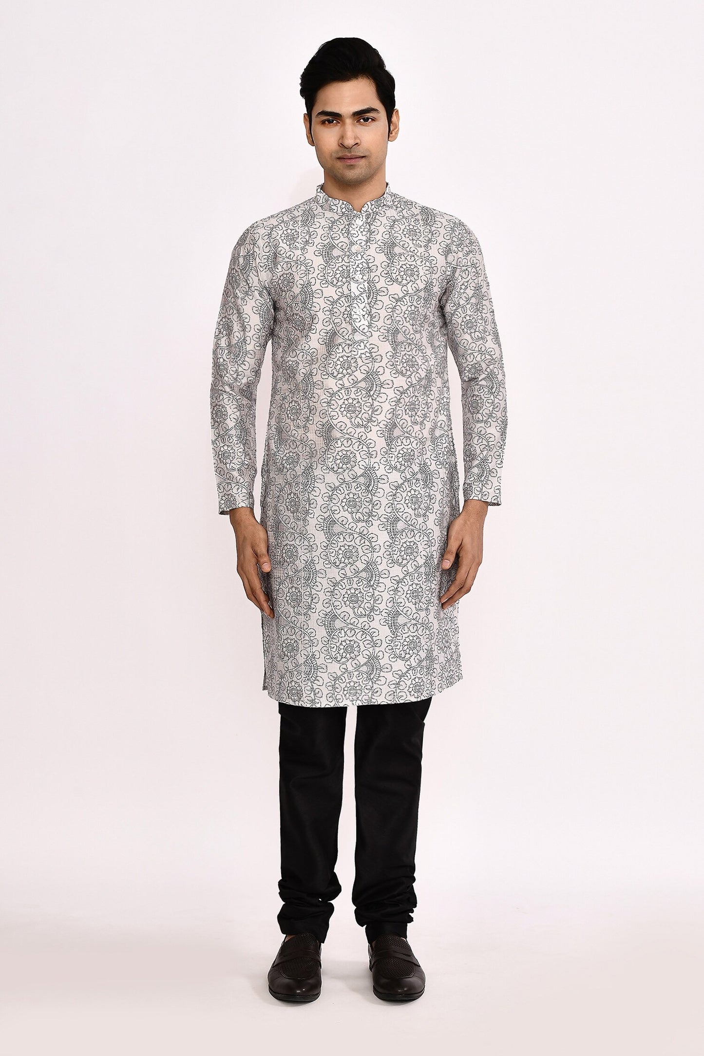 Designer Long Kurta set in Grey and Black