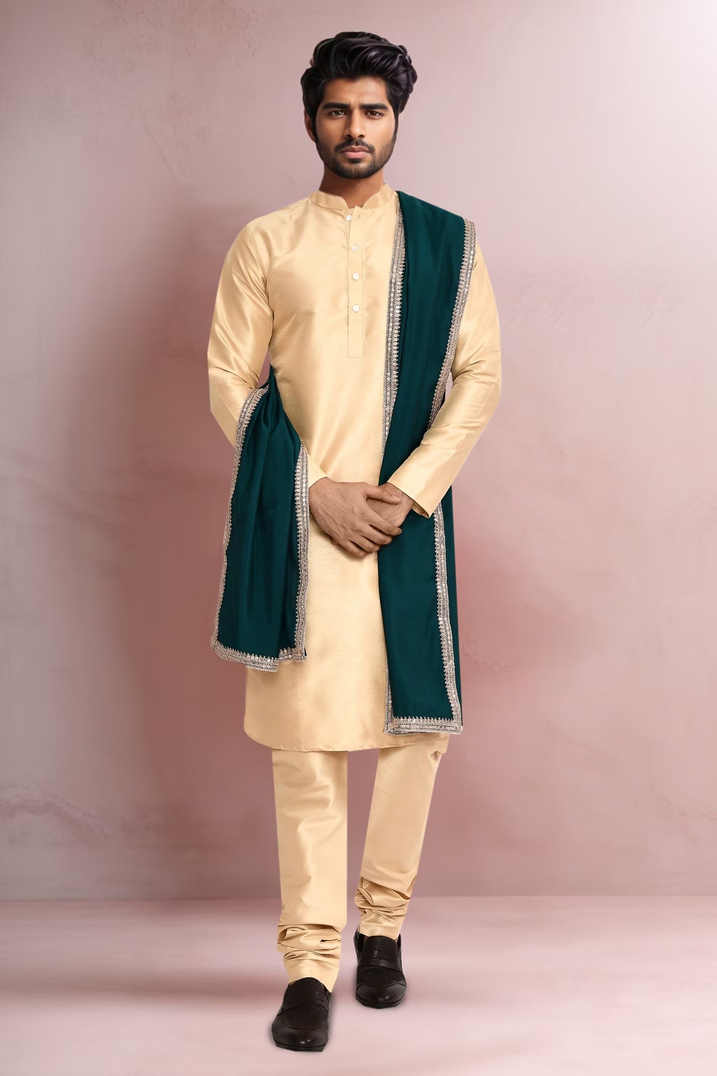 DESIGNER SILK KURTA  SILK CHURIDAR  & COTTON DUPATTA