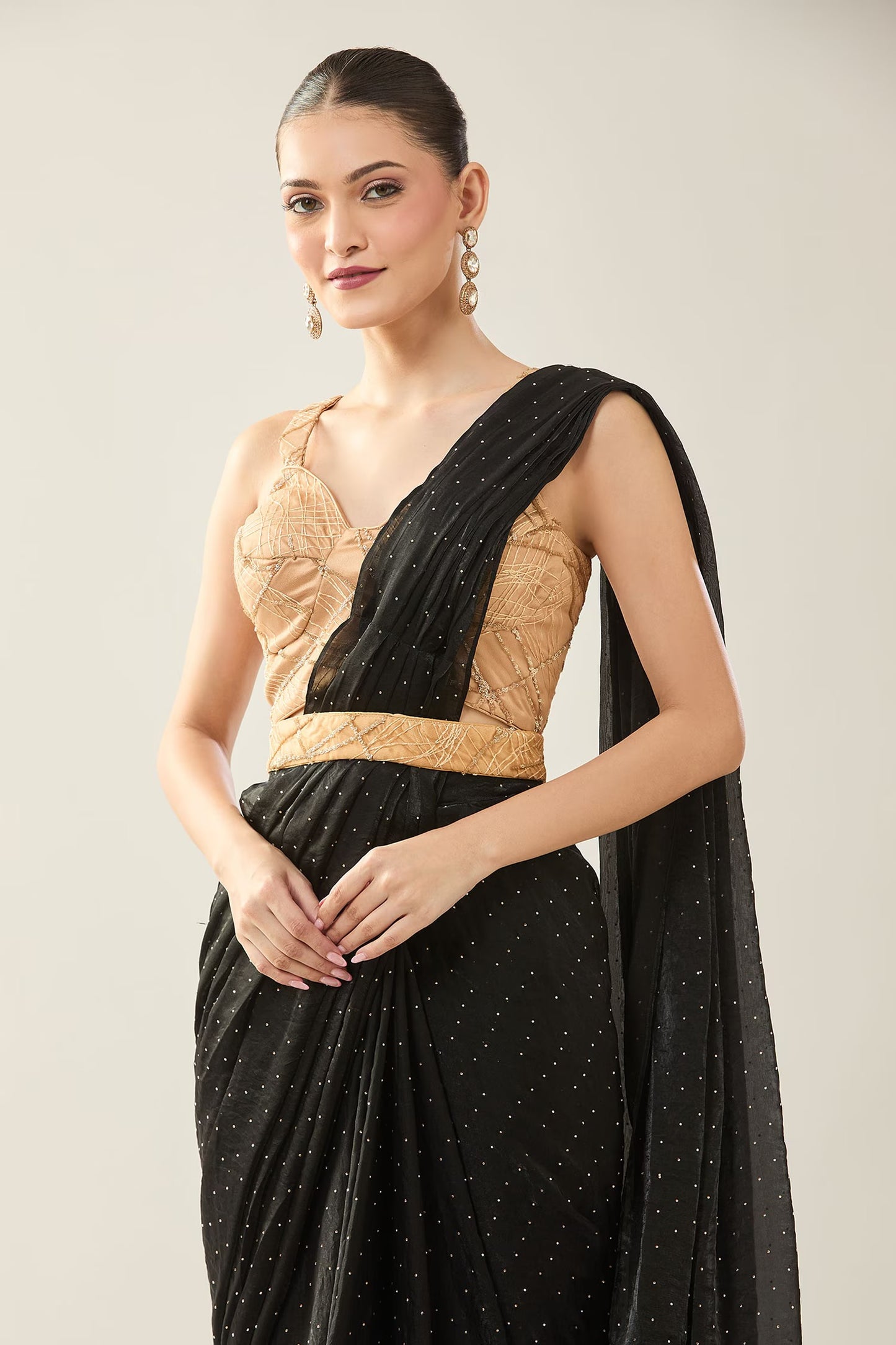 Designer Wear  Black  Diamond Silk  Drape Saree