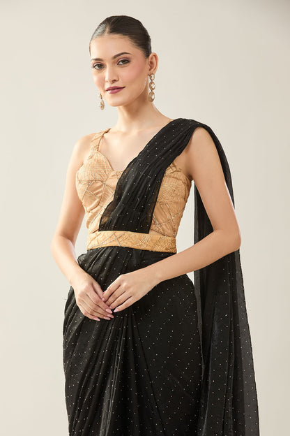 Designer Wear  Black  Diamond Silk  Drape Saree