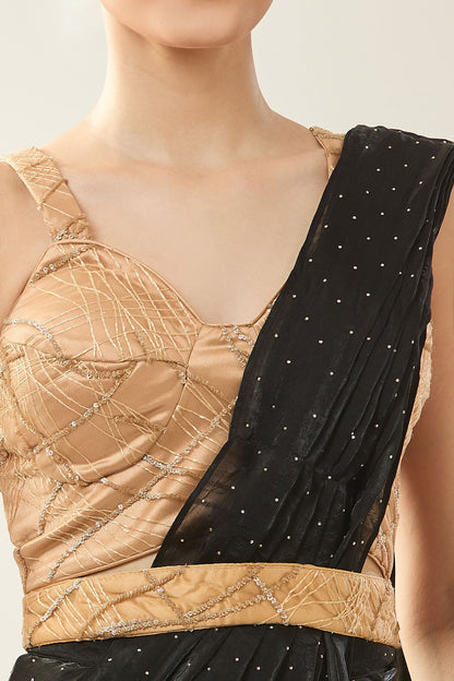 Designer Wear  Black  Diamond Silk  Drape Saree