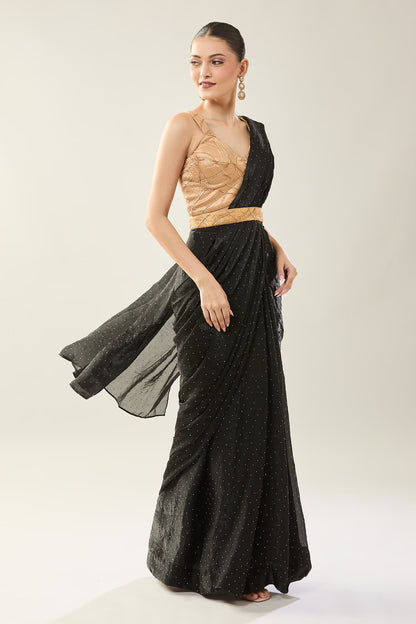 Designer Wear  Black  Diamond Silk  Drape Saree