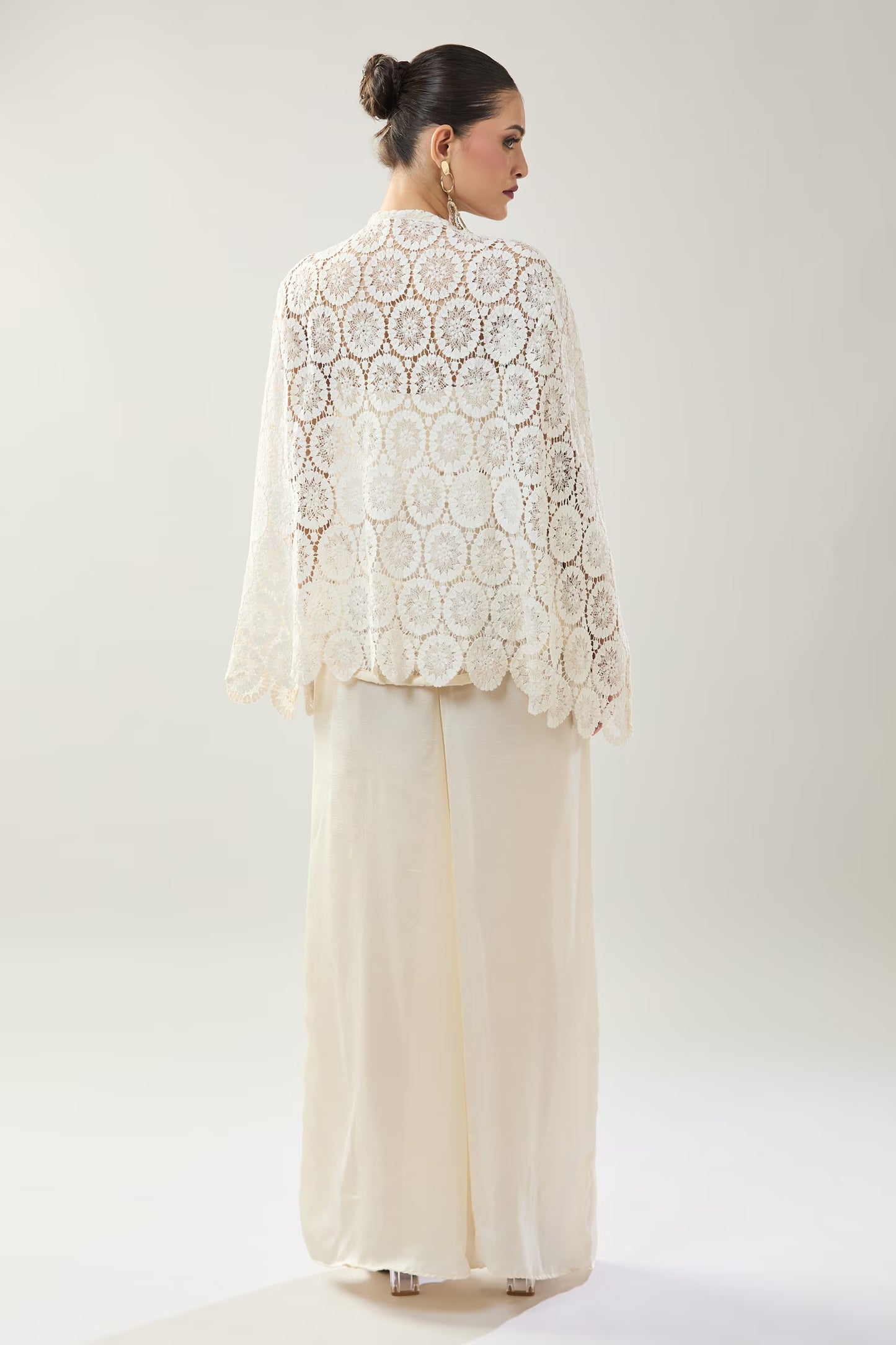 Designer Wear White Open Jacket And Pant Set