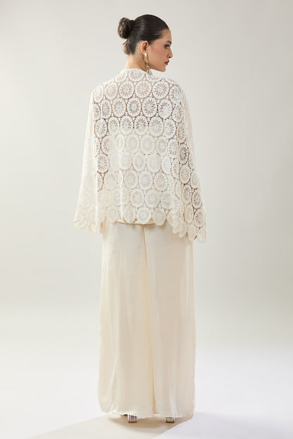 Designer Wear White Open Jacket And Pant Set