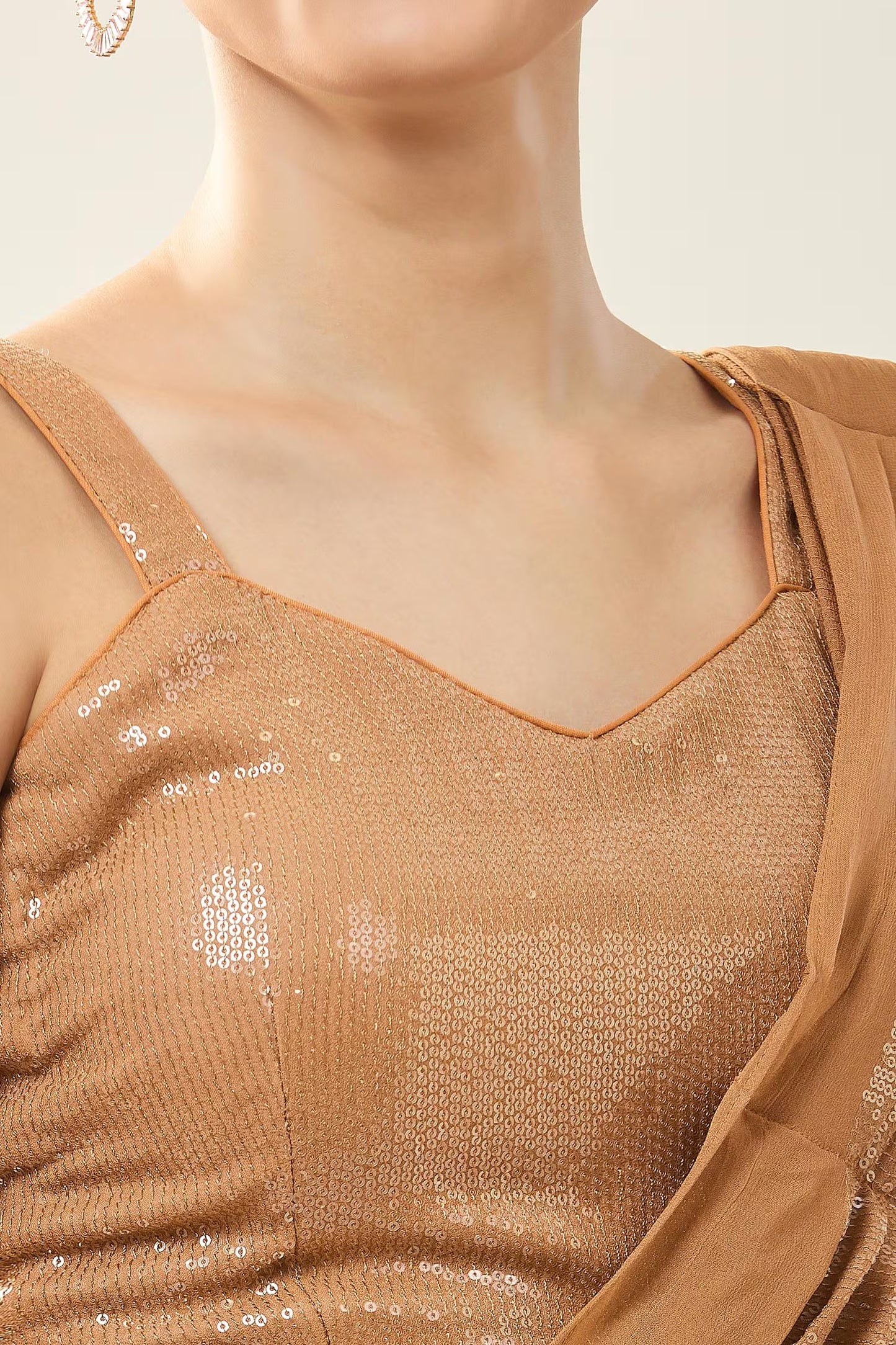 Designer Wear Brown Pre-Draped Saree Set