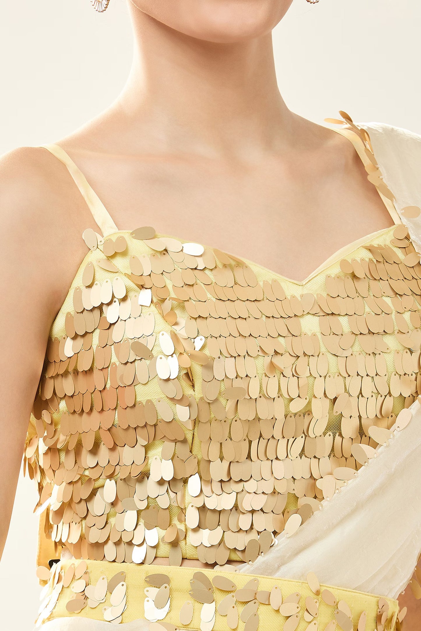 Designer Wear Off White Pre-Draped Saree Set