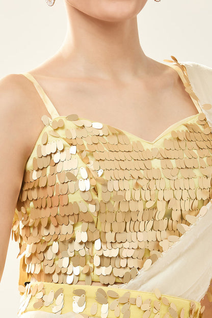 Designer Wear Off White Pre-Draped Saree Set