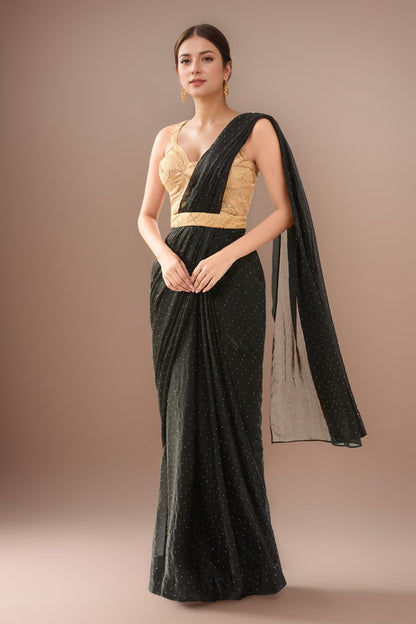 Designer Wear  Black  Diamond Silk  Drape Saree