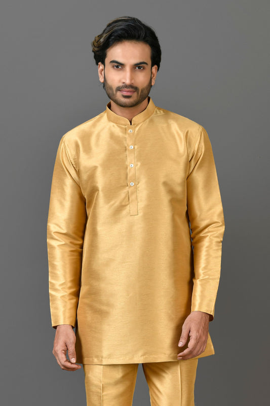 Designer Wear Yellow Color Cotton Short kurta