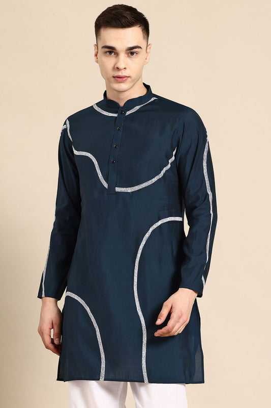 Designer Short Kurta In Navy Blue