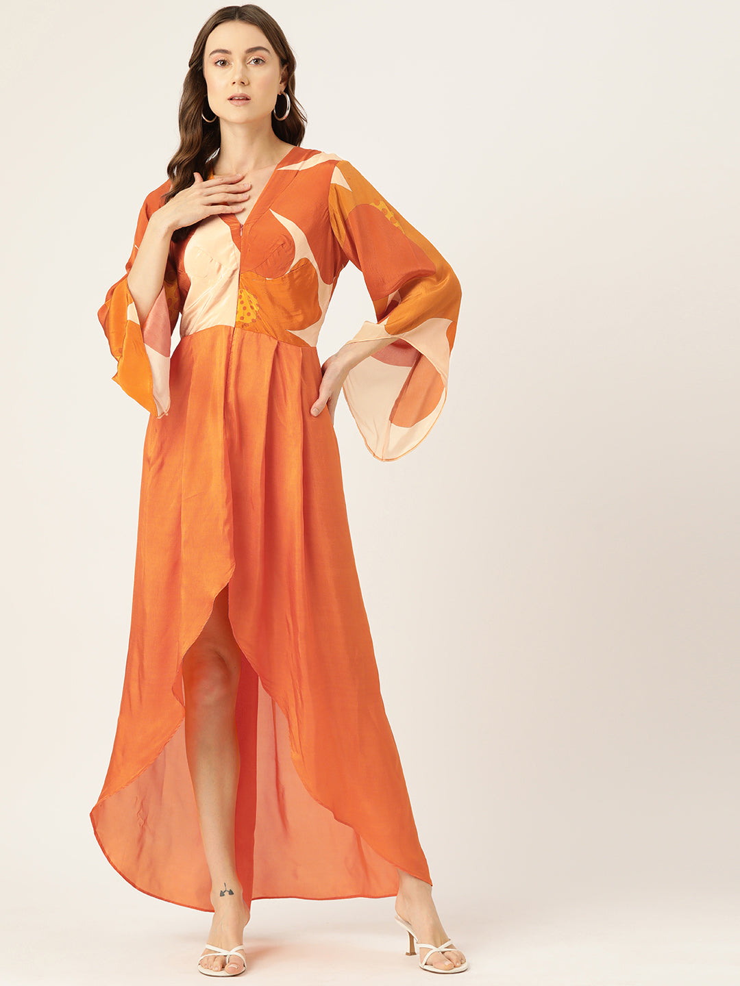 Designer Orange Chiffon Dress