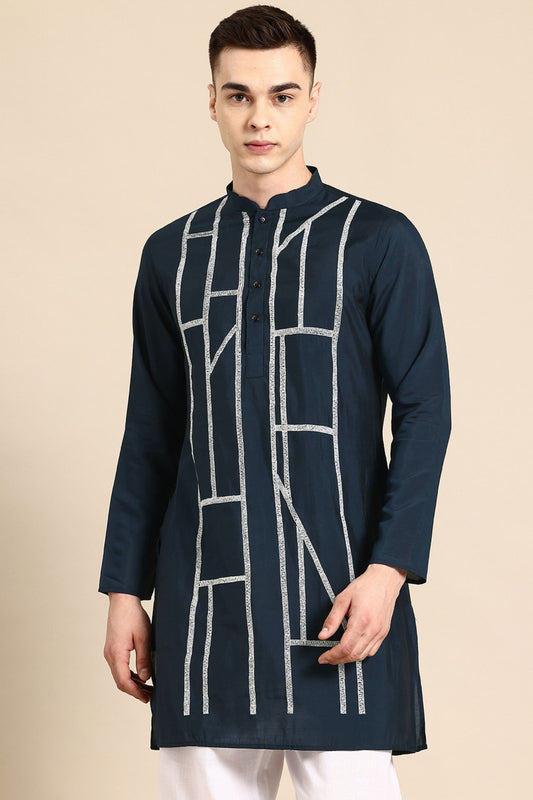 Designer Short Kurta In Navy Blue