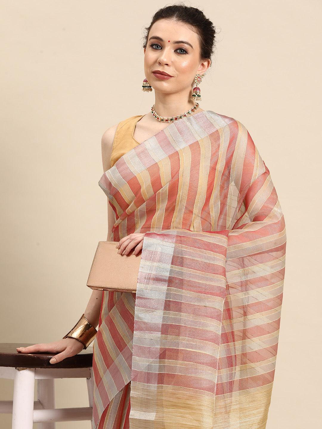 Designer Brown Linen Blend Saree