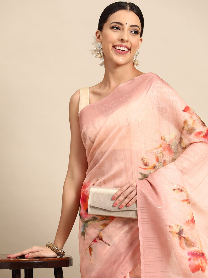 Designer Peach Silk Saree