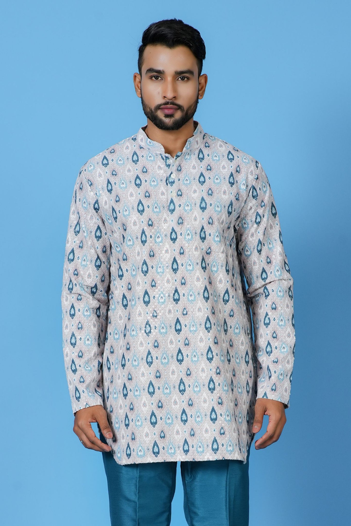 White Cotton Blend Short Kurta